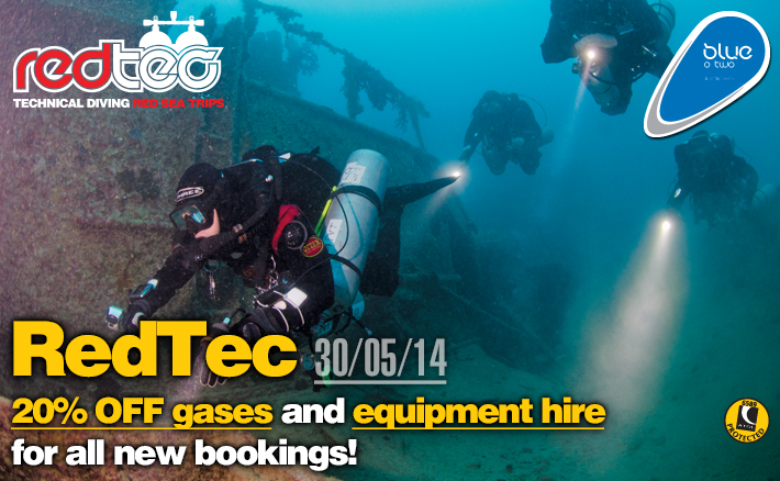 20% OFF gases and equipment hire on upcoming RedTec diving holiday!