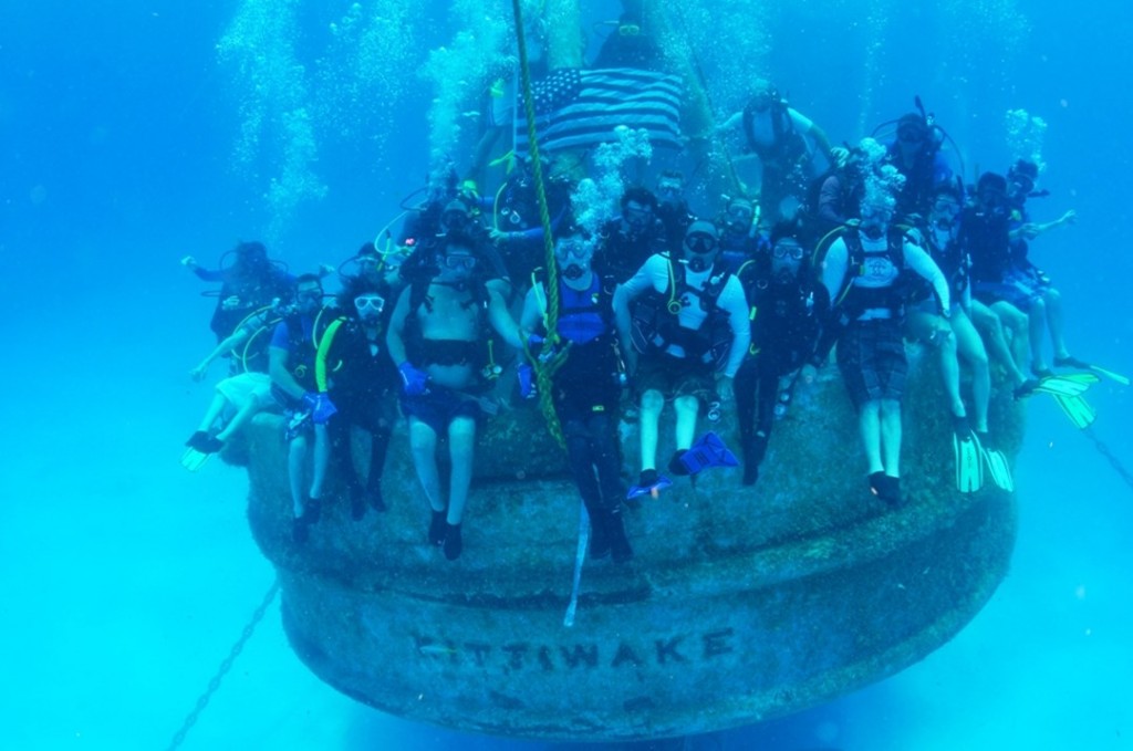The Cody Unser First Step Foundation group at the Kittiwake Wreck, one of Grand Cayman's most popular dive sites. Cayman prides itself in being an accessible destination. Photo courtesy Cody Unser 