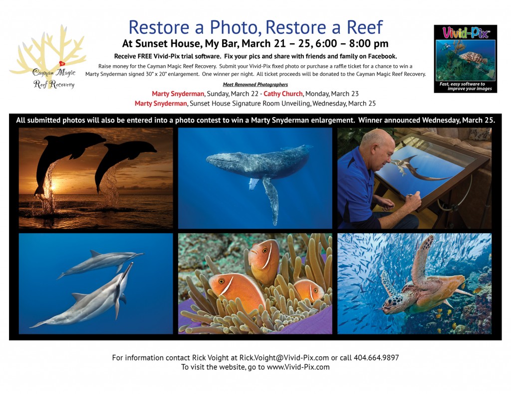 Event poster which includes the prints that will be raffled off to raise money for the Magic Reef Restoration Project. Courtesy Rick Voight, Vivid-pix