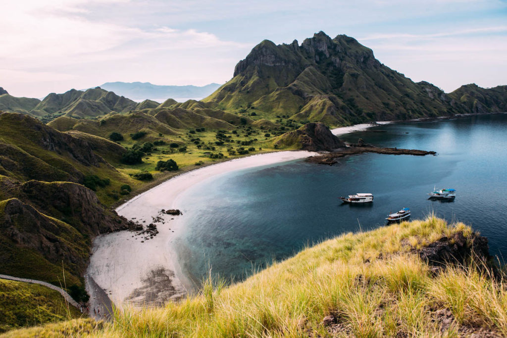 Landscape view from the top of Padar island in Komodo islands, Flores, Indonesia.